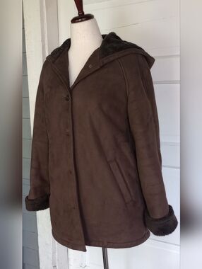 Liz Claiborne Brown Hooded Faux-Shearling Jacket
